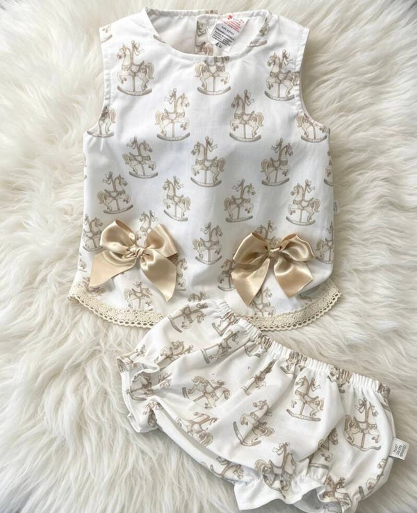 Beige rocking horse dress with knickers