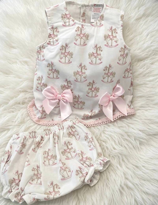 Pink rocking horse dress with knickers