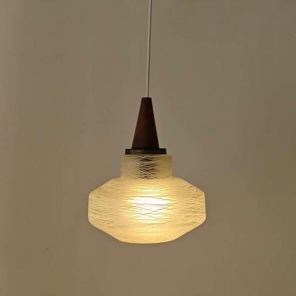 Vintage glas hout hanglamp