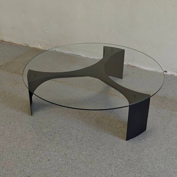 Vintage space age salontafel glas metaal