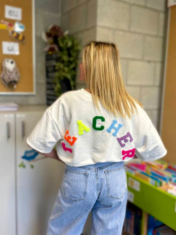 Teacher t-shirt white - rainbow