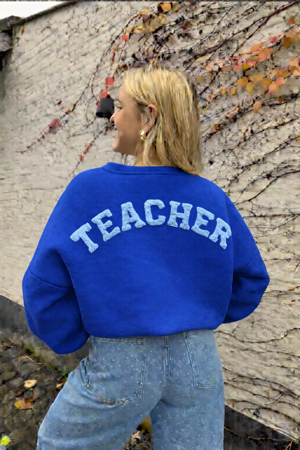 Teacher sweater kobaltblauw lichtblauw