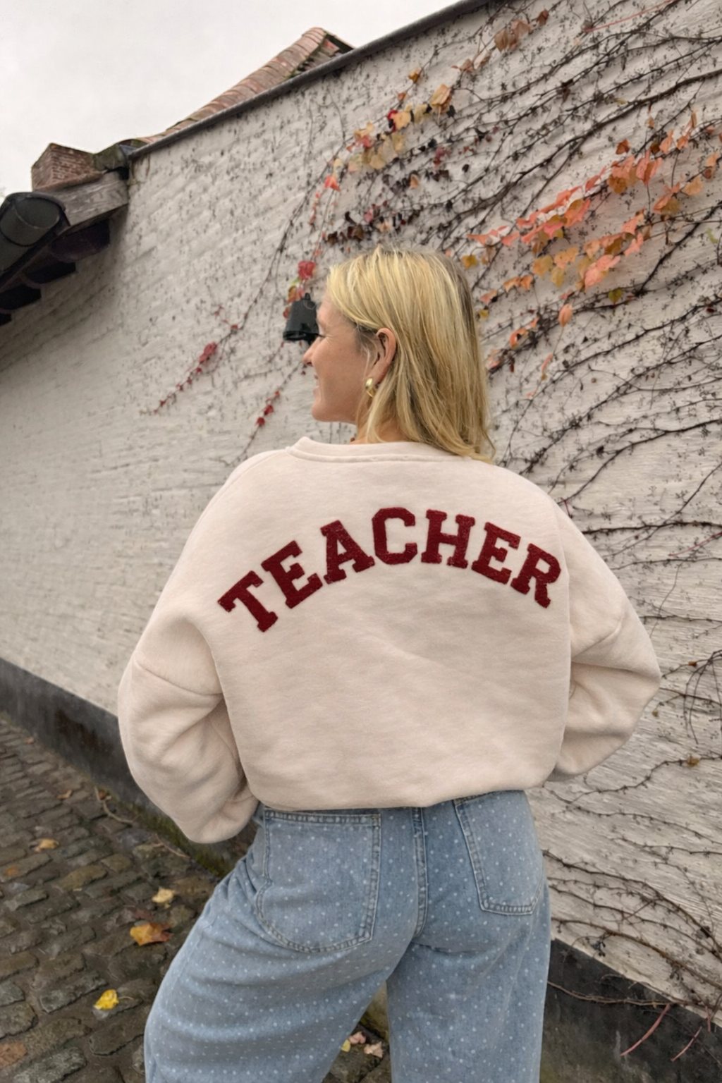 Teacher sweater beige bordeaux