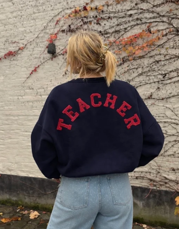 Teacher sweater donkerblauw rood