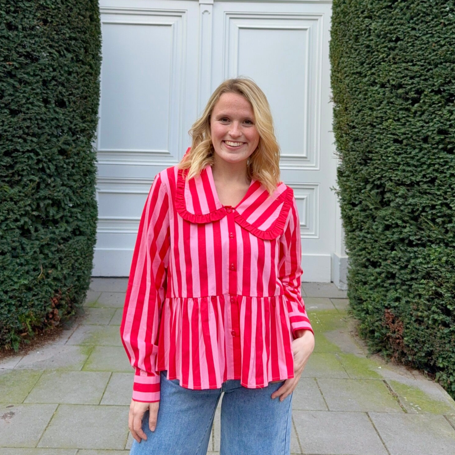 Estelle blouse pink red stripes