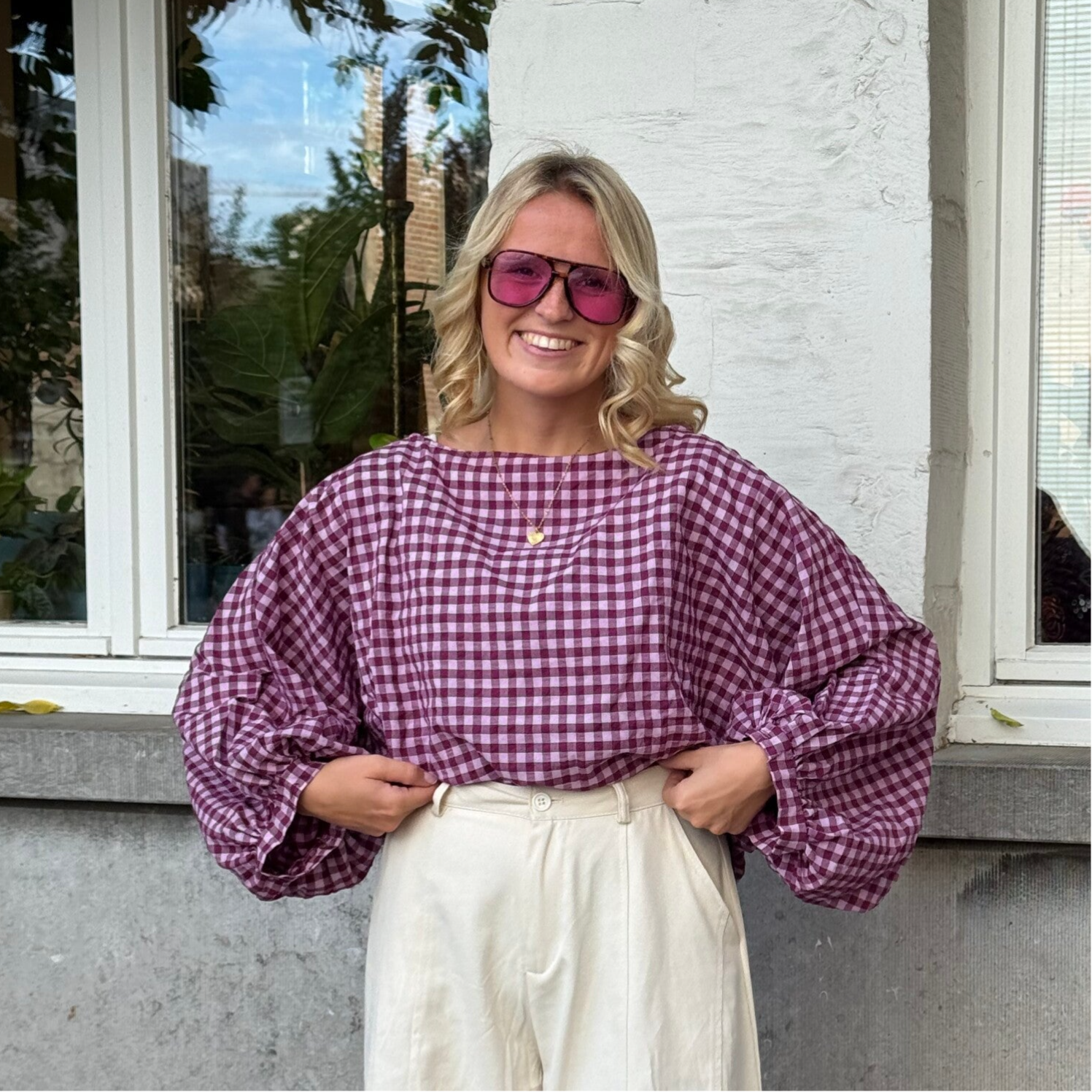 Kaatje blouse vichy Bordeaux