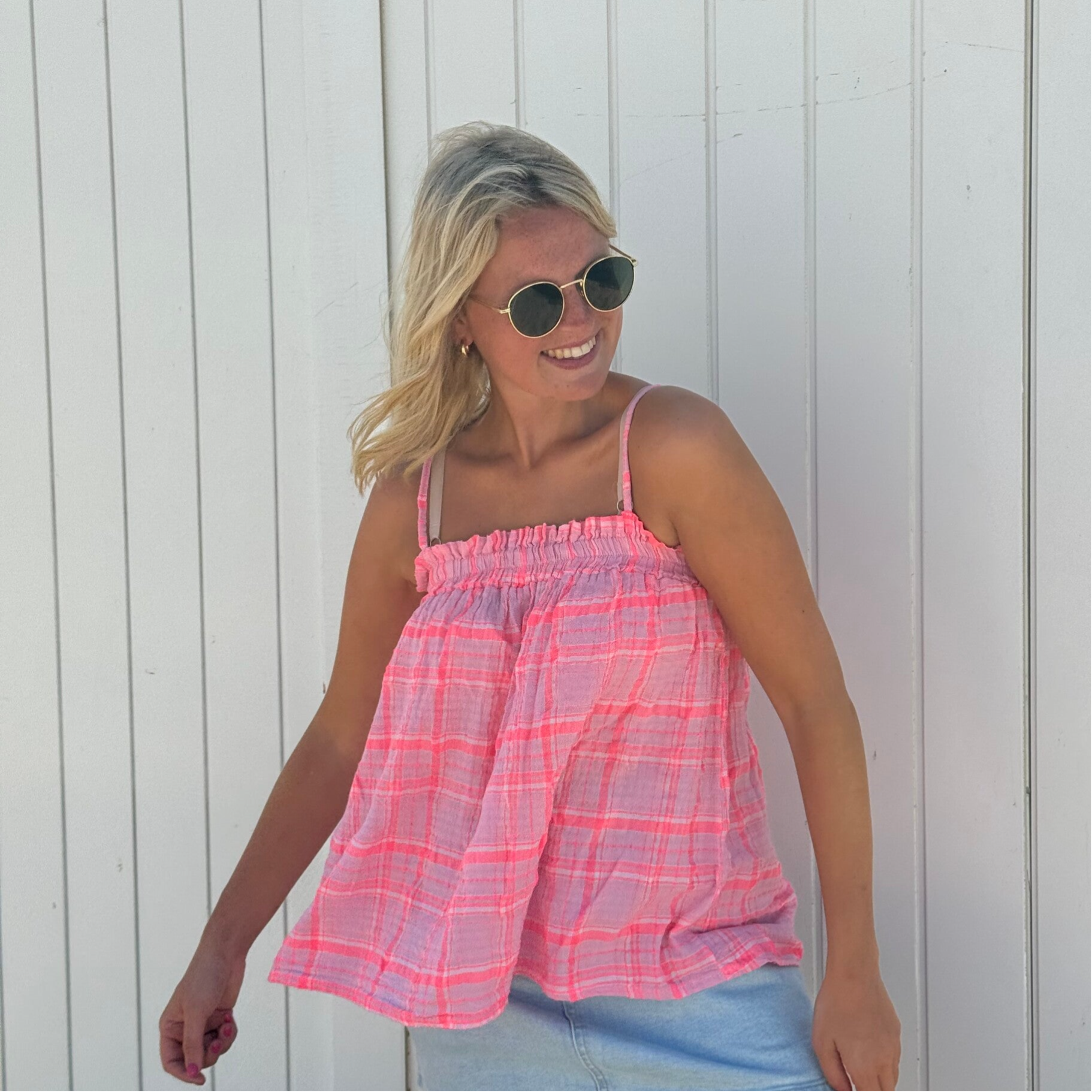 Melanie top vichy pink