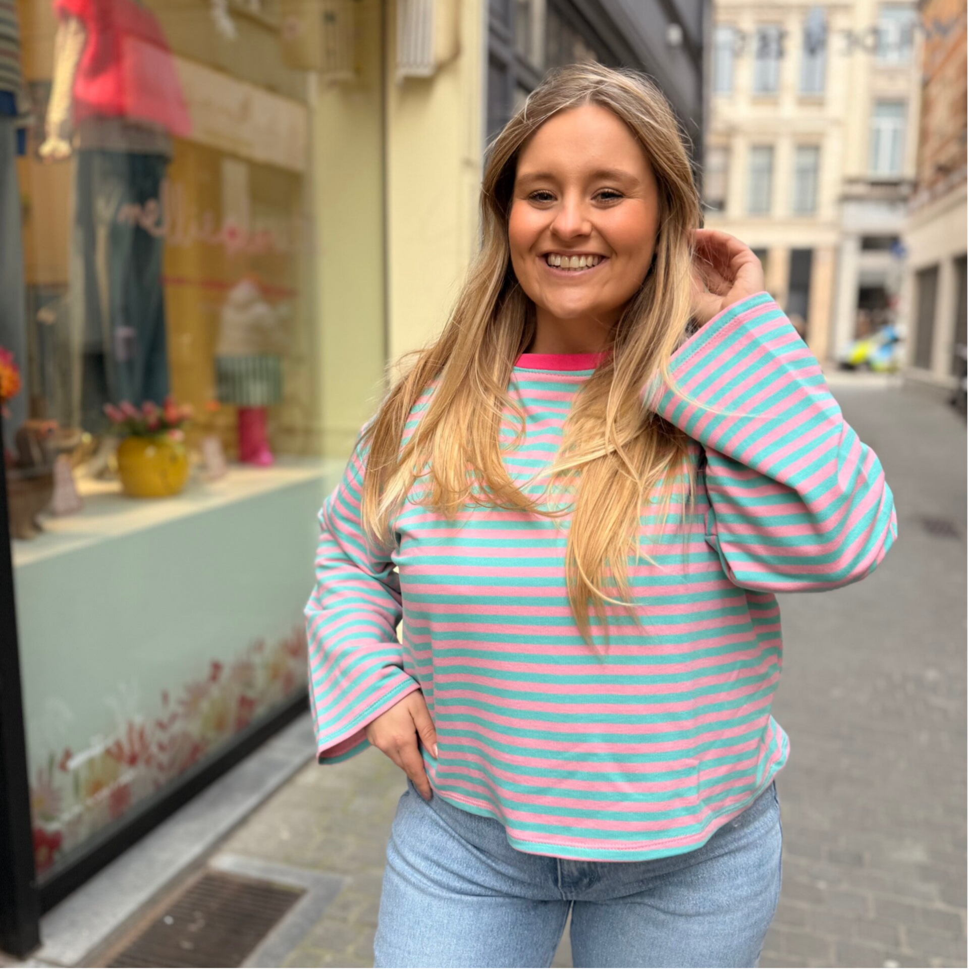 Madelon longsleeve pink aqua green