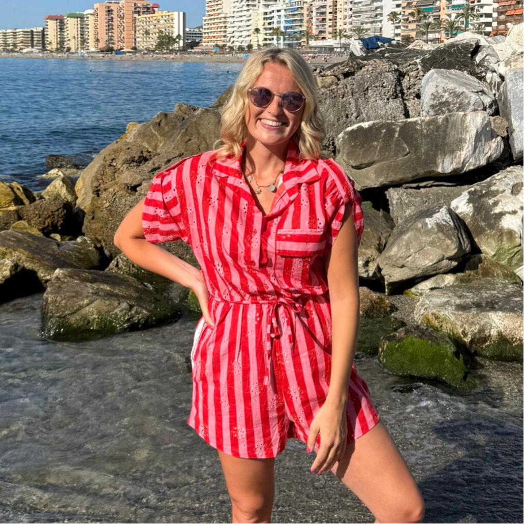 Lorette jumpsuit pink red stripes