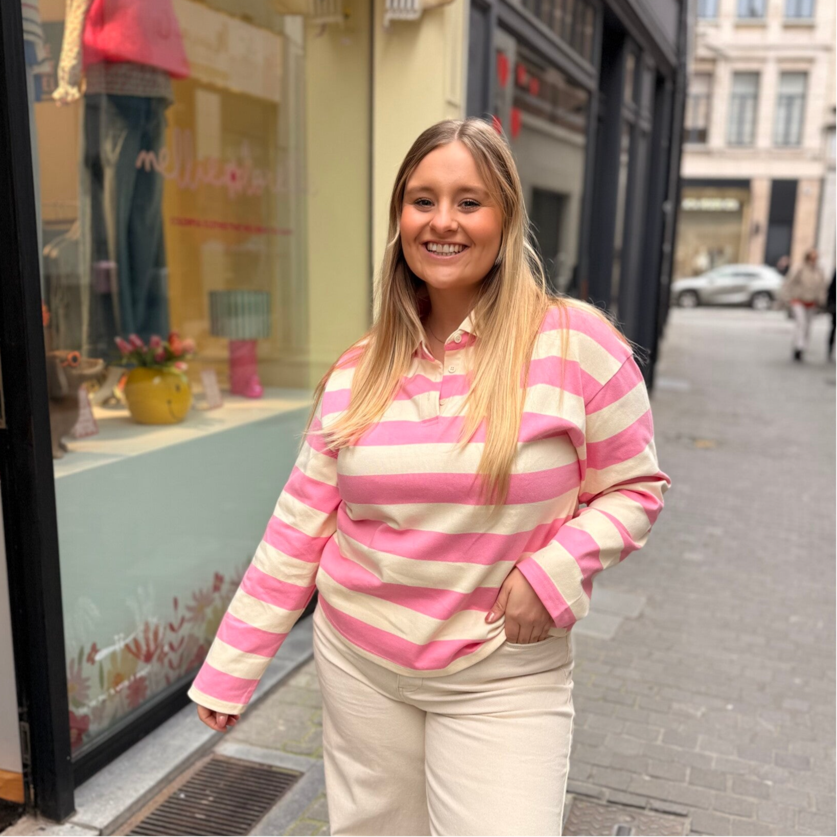 Bregje polo white pink stripes