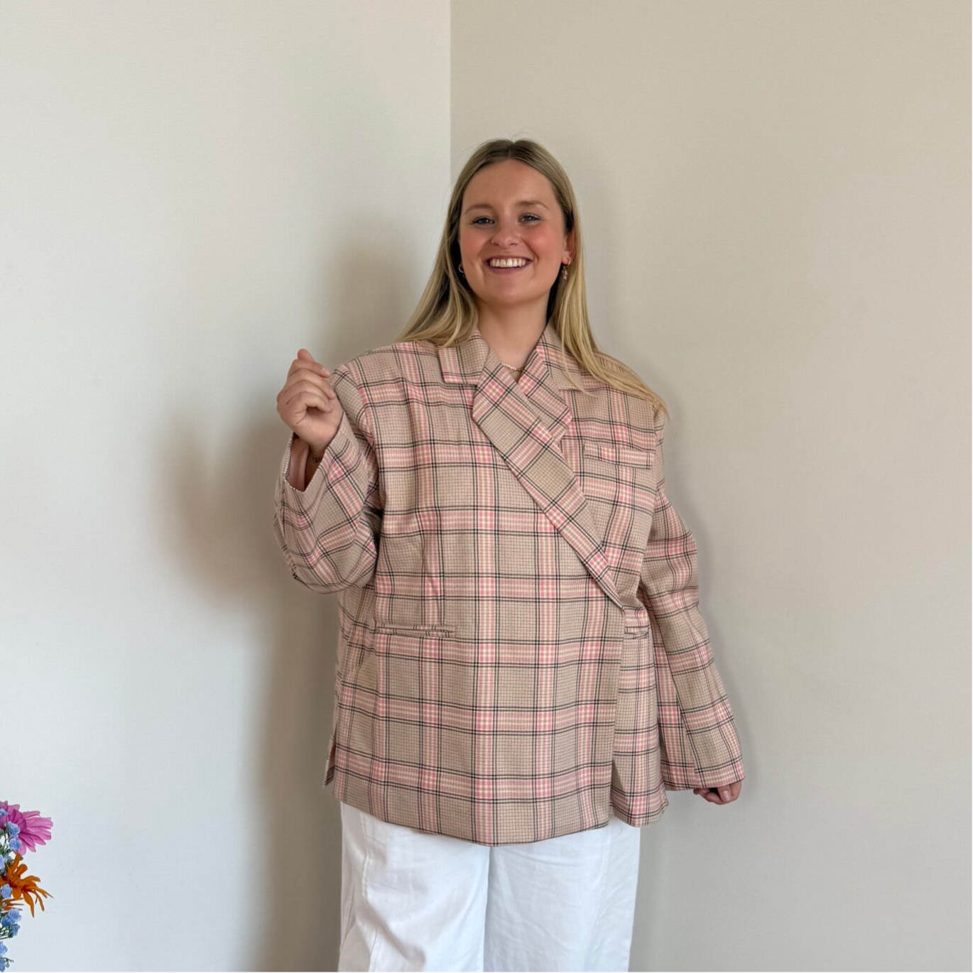 Jasmiin oversized blazer pink beige checkerd