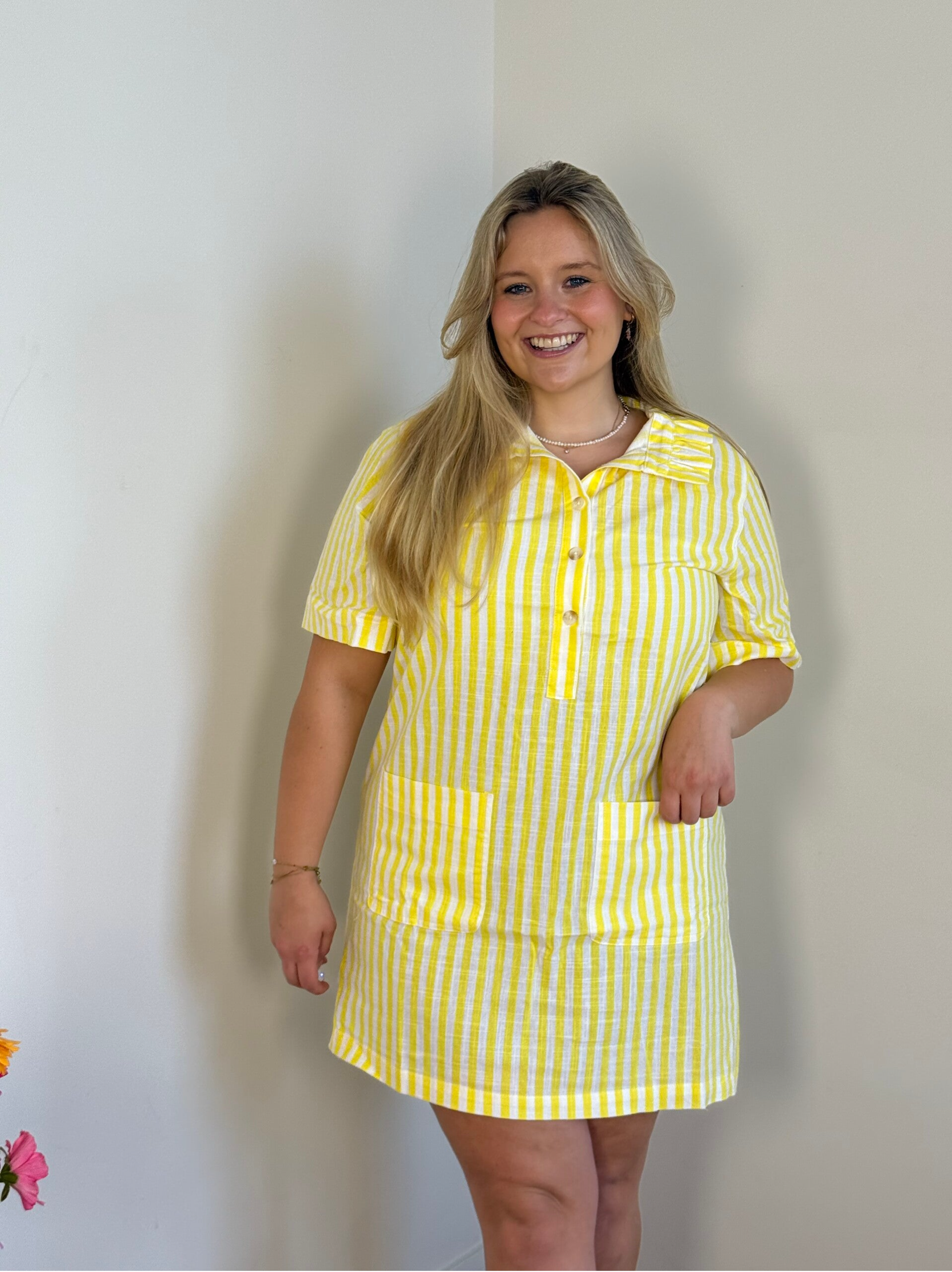 Liza dress white yellow stripes