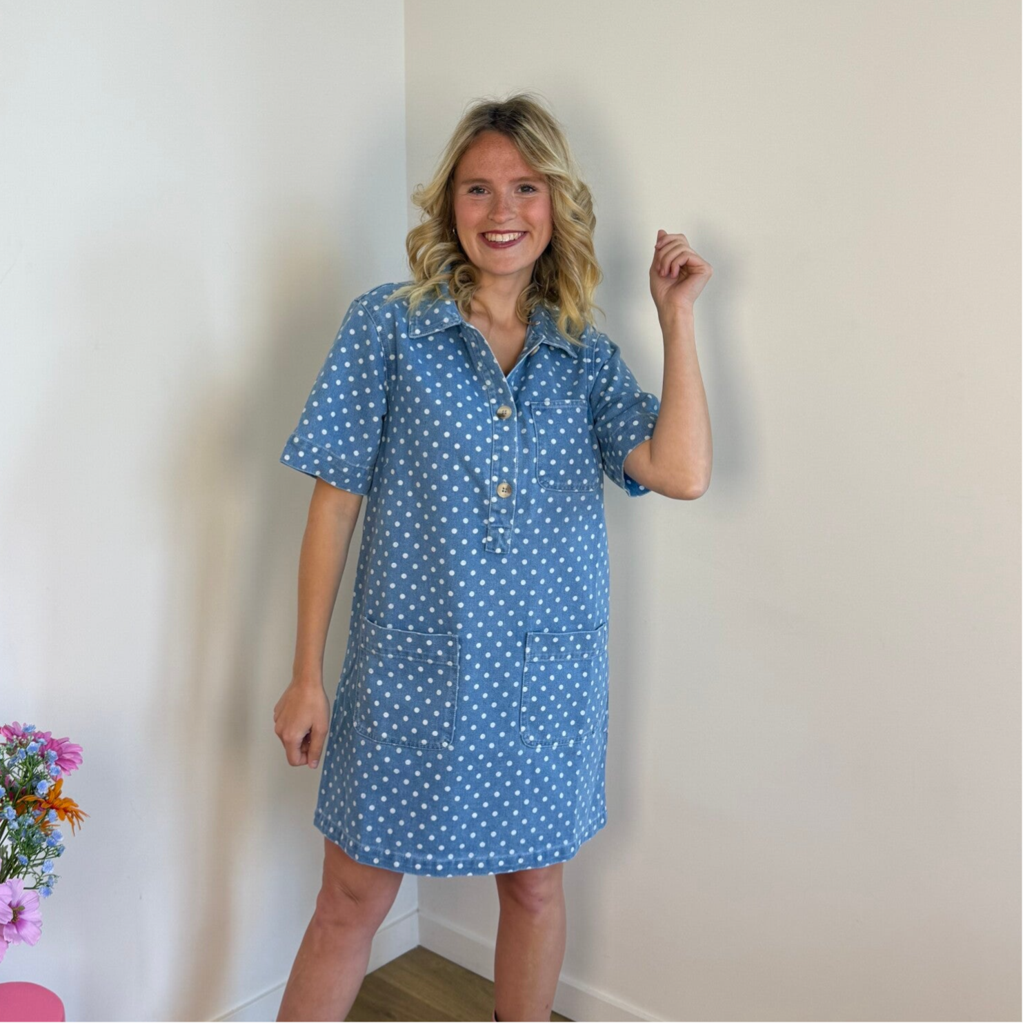 Bieke jeansdress blue polkadots
