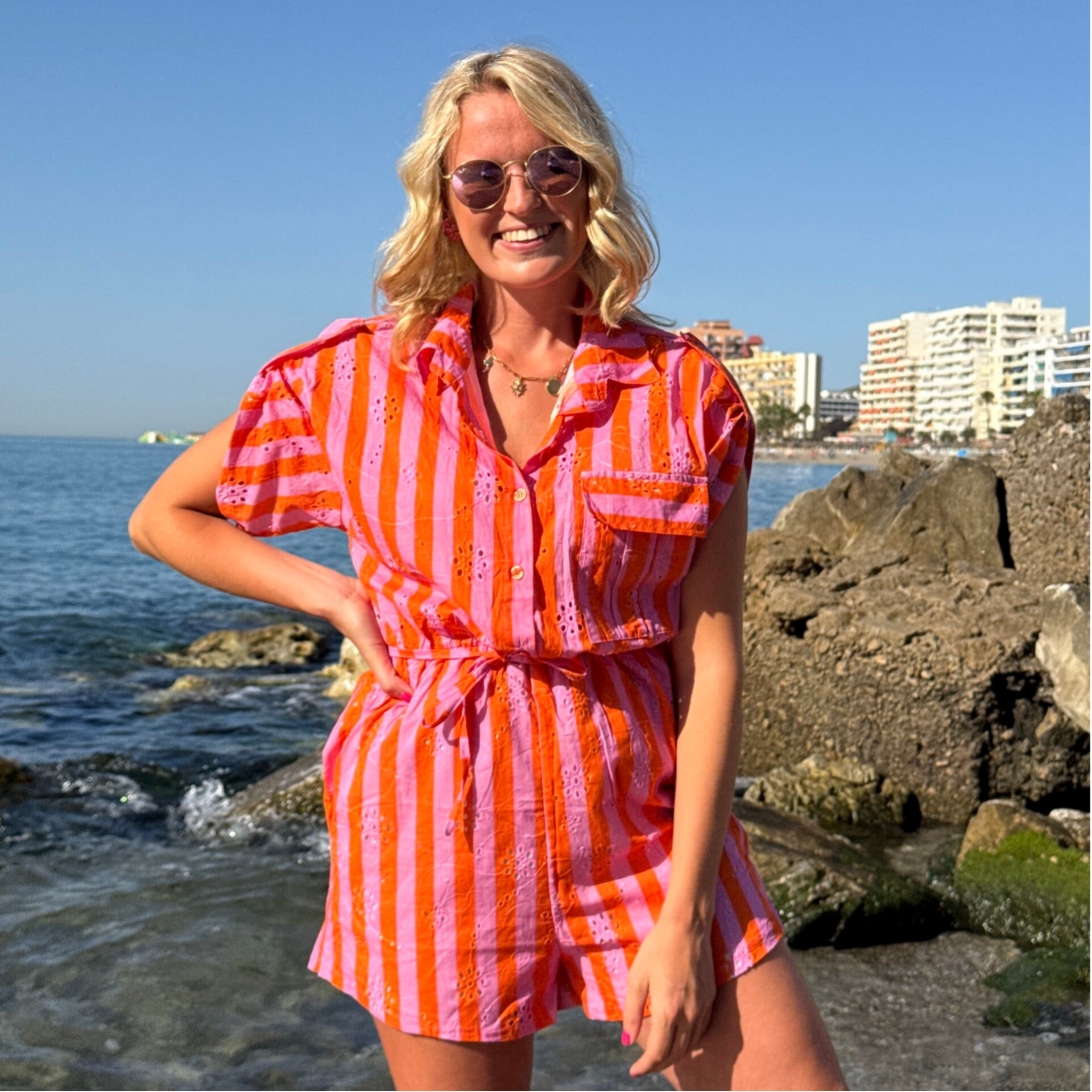 Lorette jumpsuit pink orange stripes