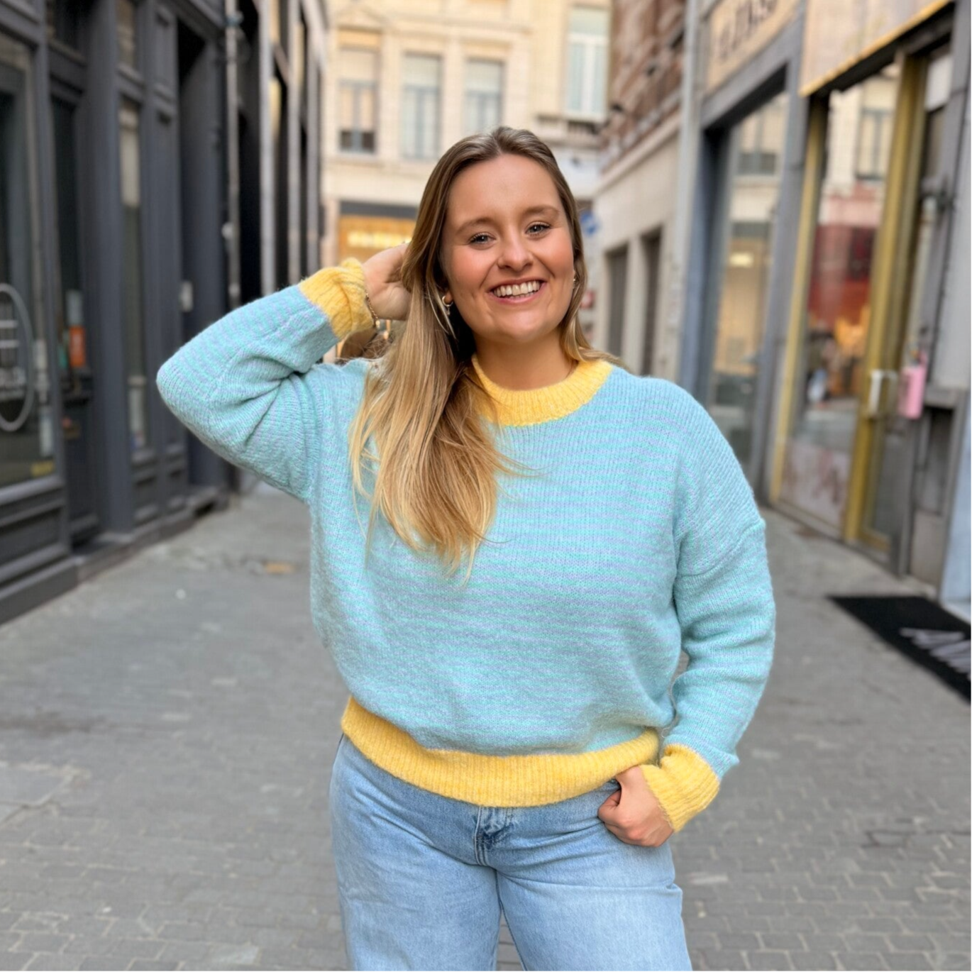 Eefje sweater light blue purple - yellow