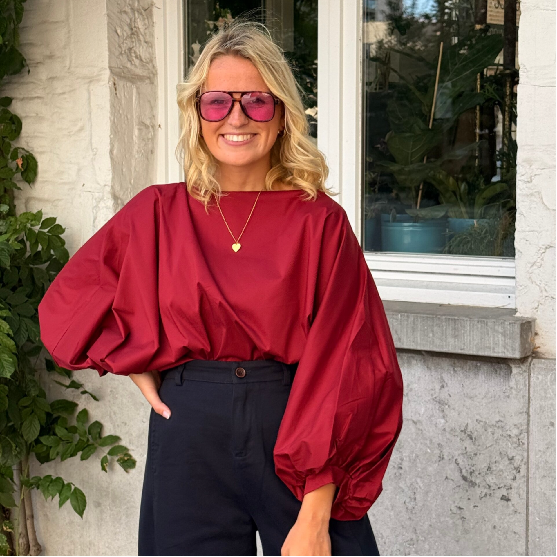 Aagje blouse bordeaux puff sleeves