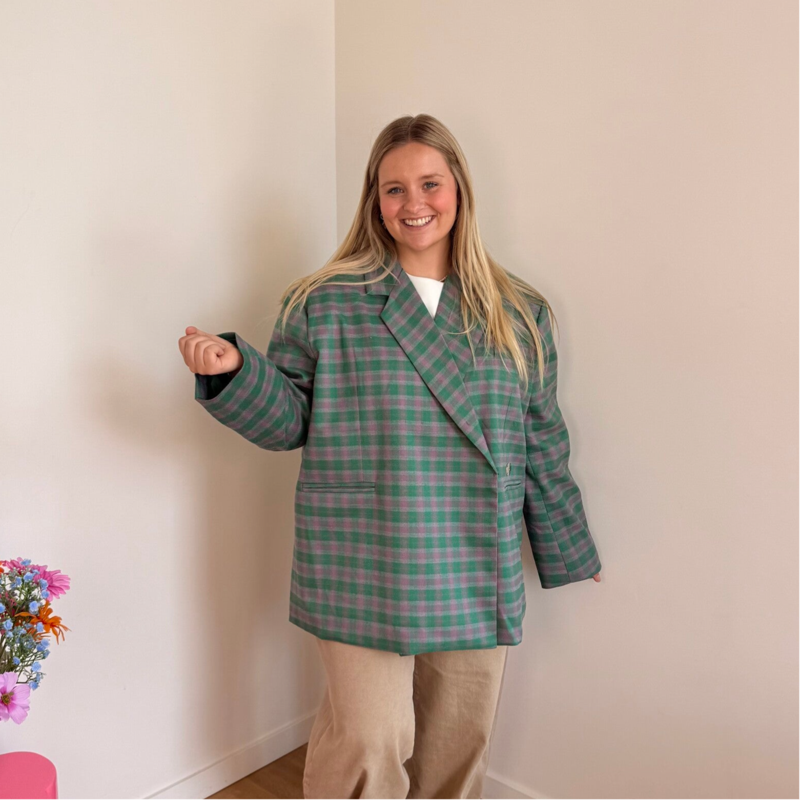 Jasmiin blazer checkerd pink - green