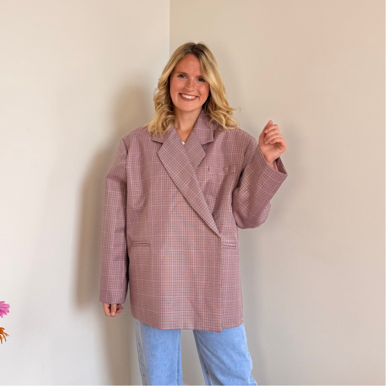 Jasmiin oversized blazer bird pink checkerd