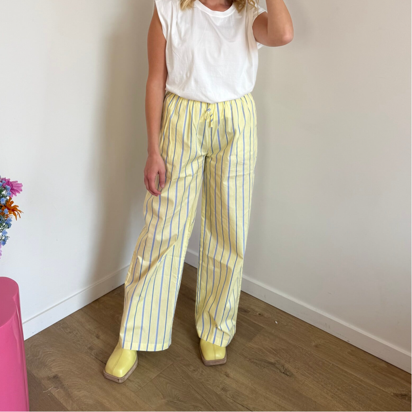 Cato pants yellow with blue stripes