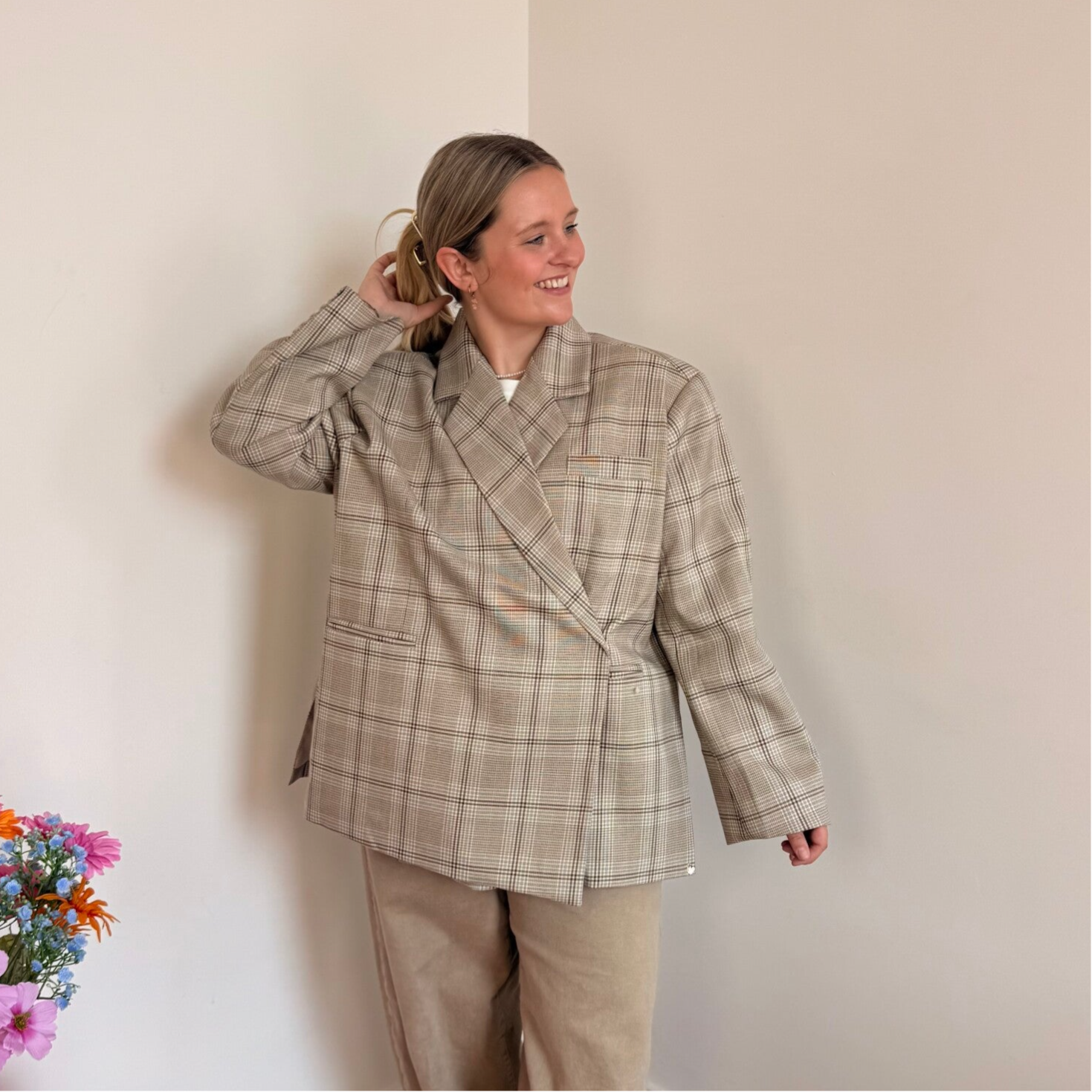 Jasmiin oversized blazer coffee plaid