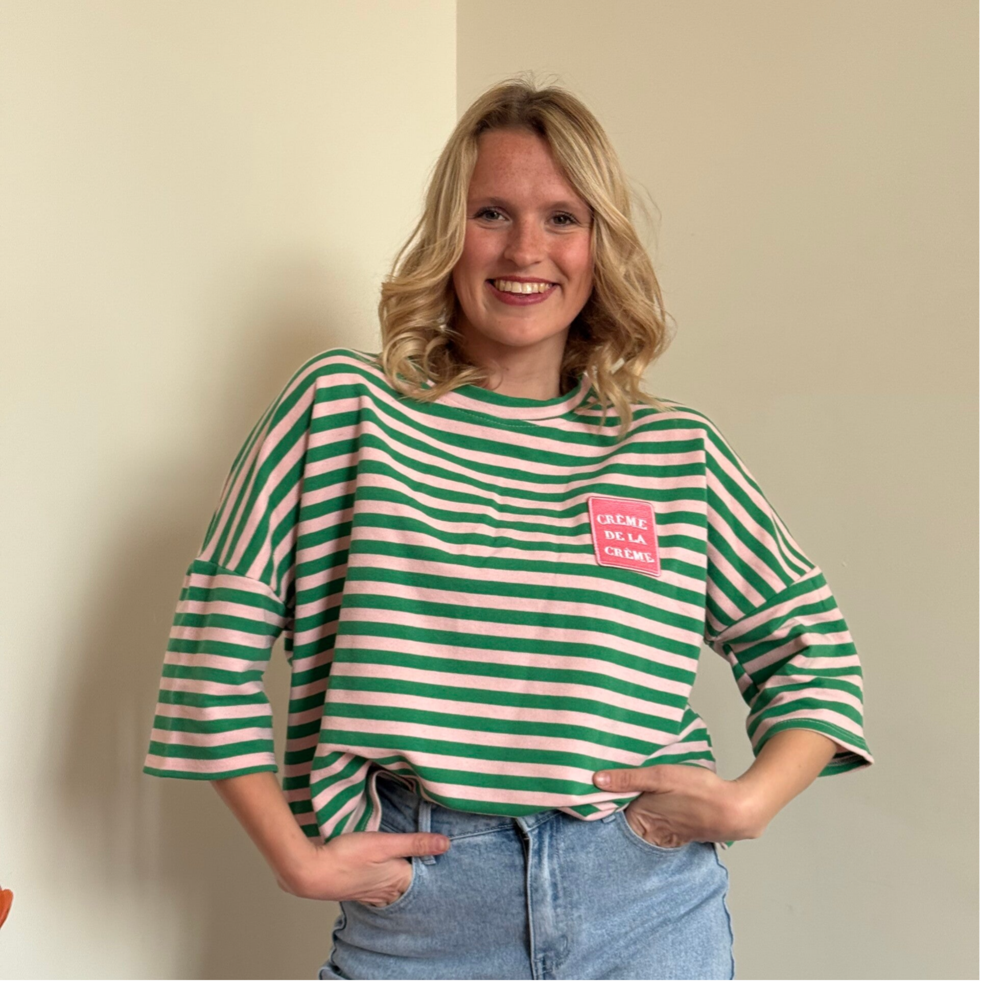 Alexia longsleeve crème de la crème pink green