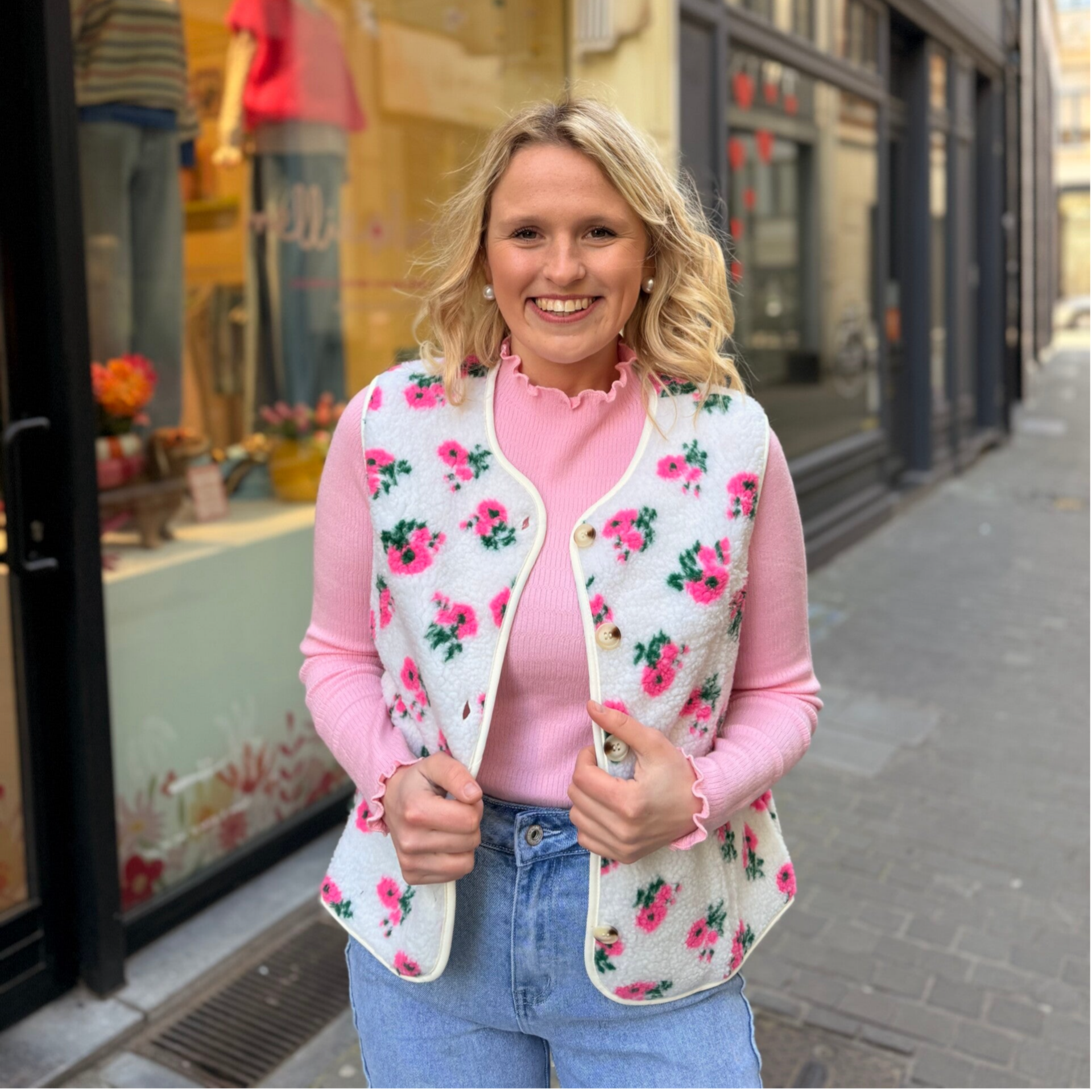 Fleurtje debardeur white - pink flowers