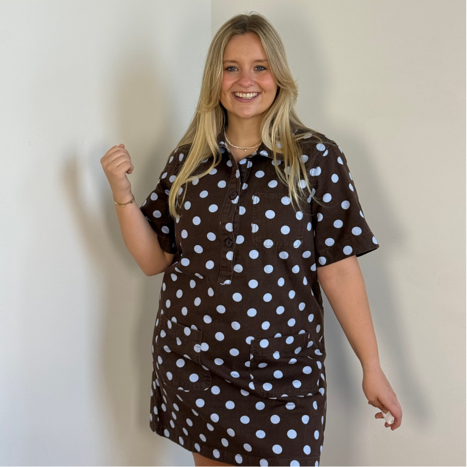 Britt polkadot dress Brown blue dots