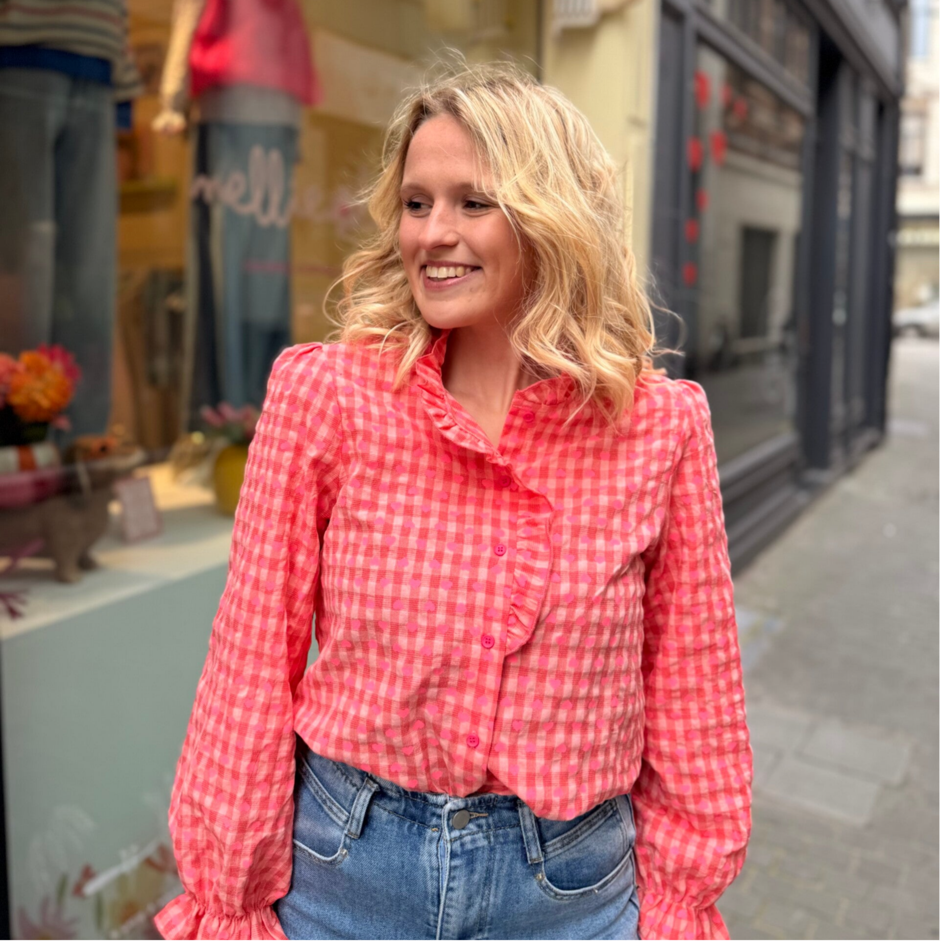 Julia blouse red pink hearts