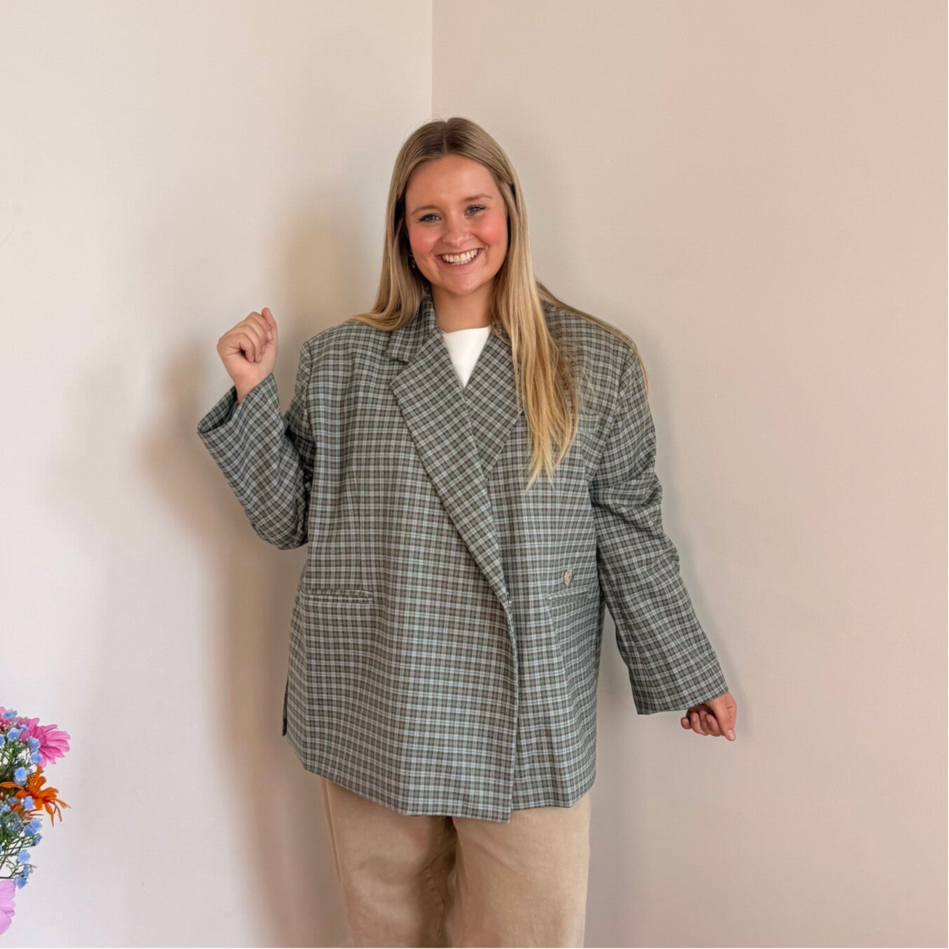 Jasmiin oversized blazer green plaid