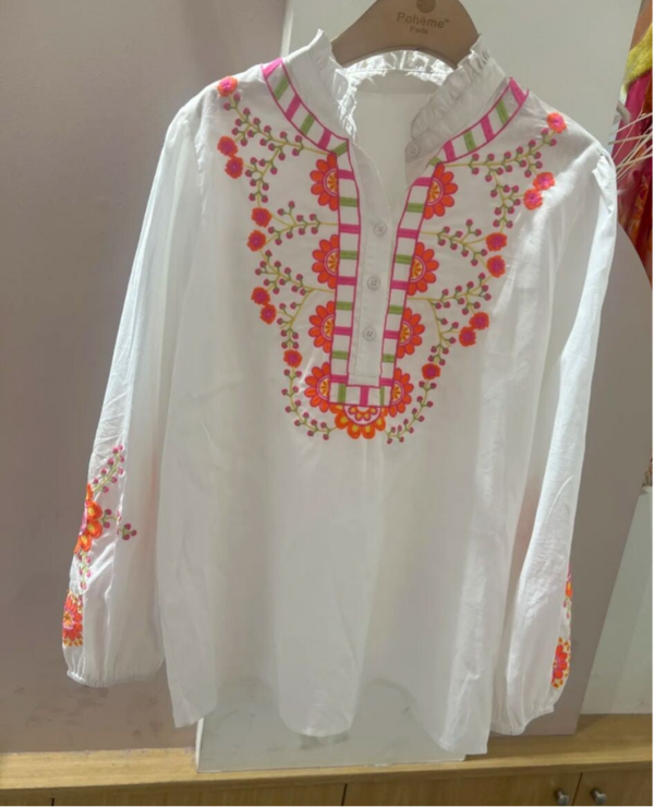 Bridget blouse flowers white orange pink
