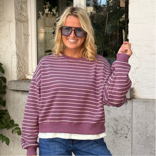 Mona sweater violet beige stripes