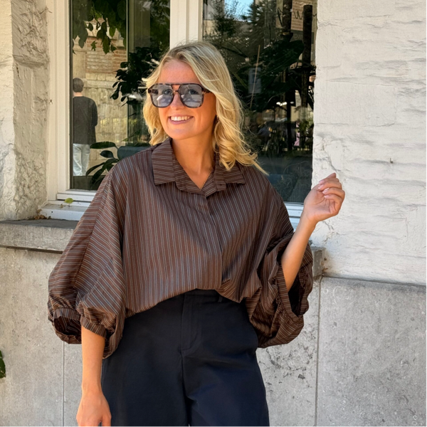 Carla blouse striped brown puff sleeves