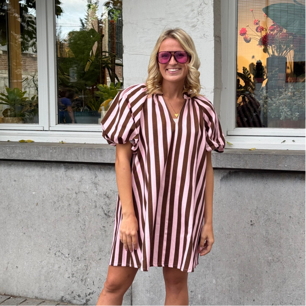 Sophie dress pink brown stripes
