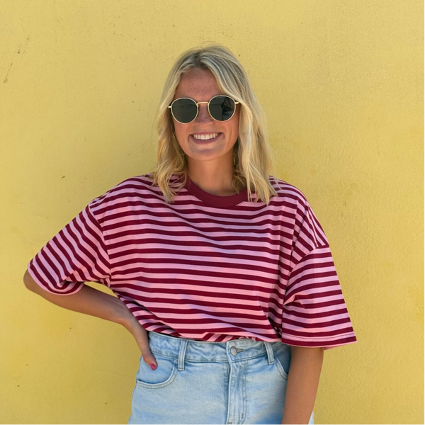 Madelon t-shirt bordeaux pink stripes