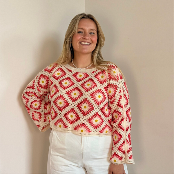 Emmie crochet longsleeve pink beige yellow