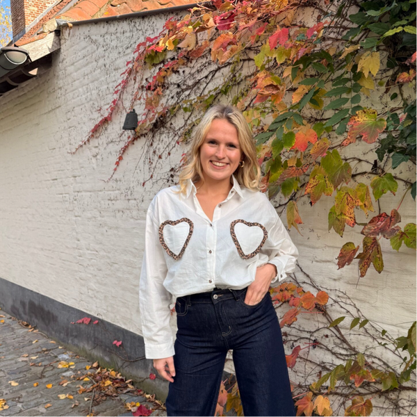 Nova blouse white hearts leopard