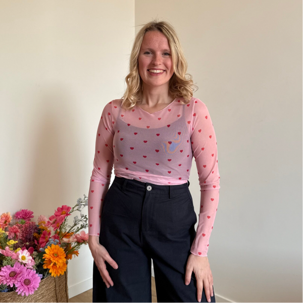 Roxy longsleeve light pink  - red hearts