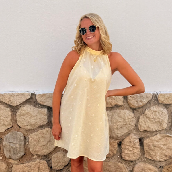 Vero vichy dress yellow with flowers