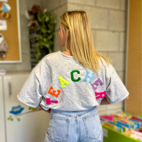 Teacher t-shirt grey - rainbow