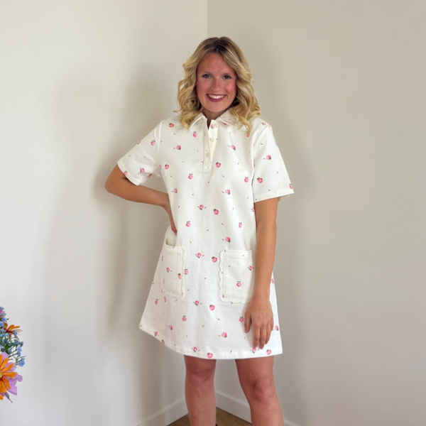 Rosa dress white - red flowers