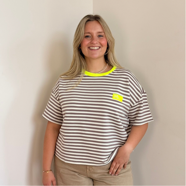 Fiona striped t-shirt brown-beige lemon patch