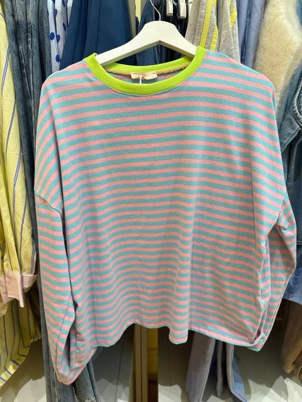 Madelon longsleeve blue - pink (green details)