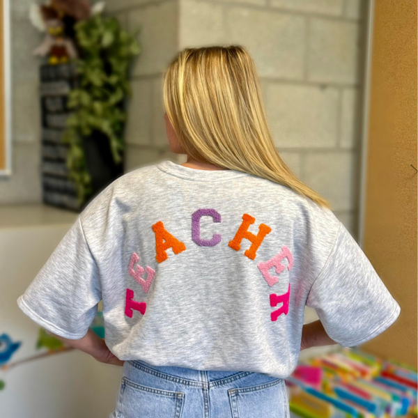 Teacher t-shirt grey - pink, purple, orange