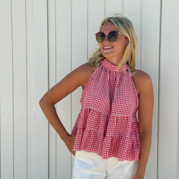 Lorelle top vichy red and white