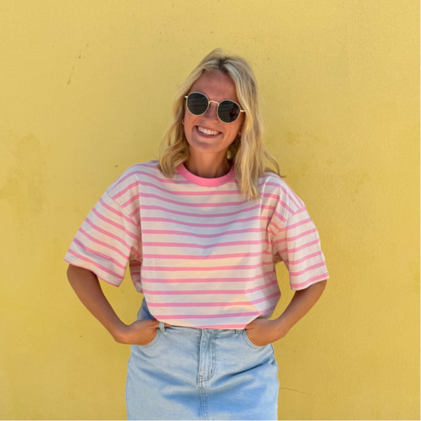 Lot t-shirt beige pink stripes