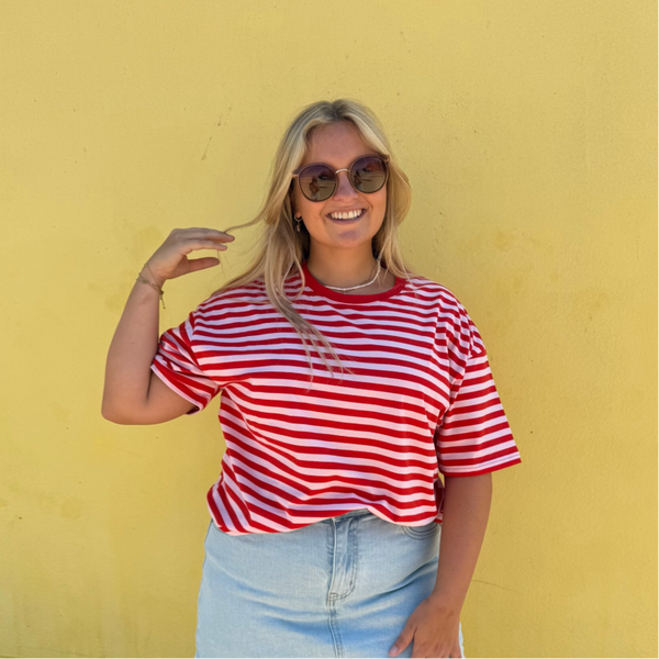 Madelon t-shirt red pink stripes