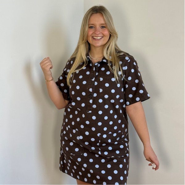 Britt polkadot dress Brown blue dots