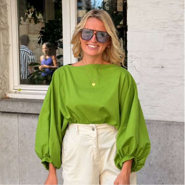 Aagje blouse green puff sleeves