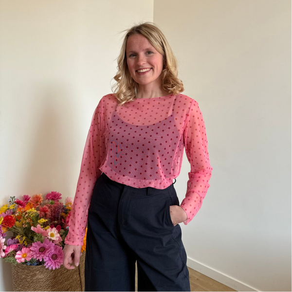 Roxanne longsleeve light pink - dark pink dots