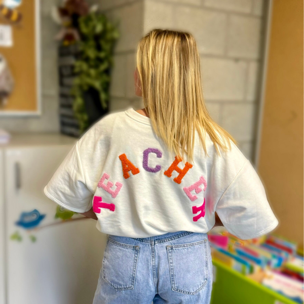 Teacher t-shirt white - pink, purple, orange